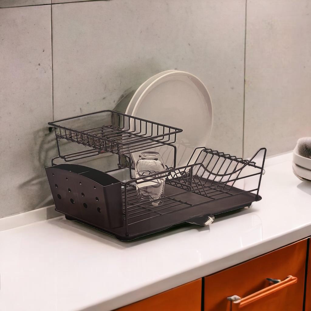 BLACK CHROME DISH RACK 2 LAYERS